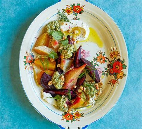 labneh with roast beetroot preserved lemon and green romesco bbc bbc good food recipes