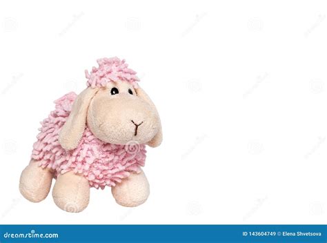 Toy Of Plush Of A Lamb White Pink Lamb Isolated On A White Background