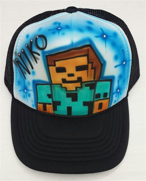 Airbrushed Minecraft Steve Inspired Hat Trucker Snapback Etsy