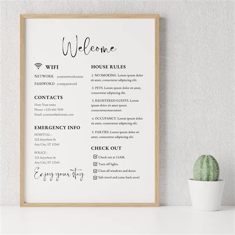 1 Page Airbnb Welcome Sign Template Welcome Guide Airbnb Etsy