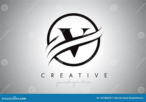 V Letter Logo Design With Circle Swoosh Border And Creative Icon Design