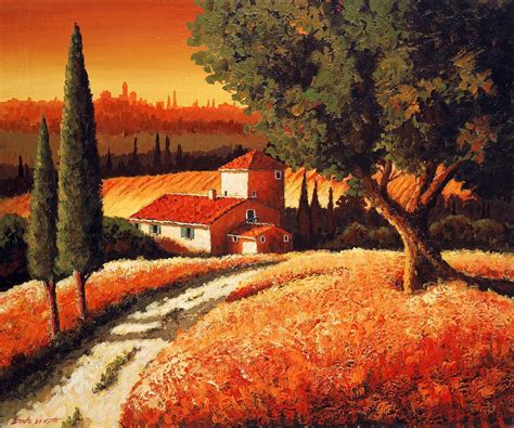 100 Hand Painted Canvas Wall Art Decor Tuscan Landscape With Cottage