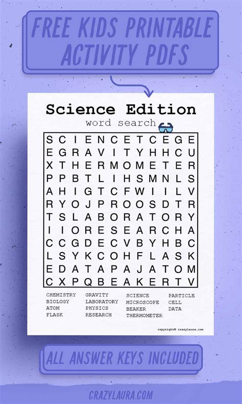 Free Science Word Search Printable Games For Kids Crazy Laura
