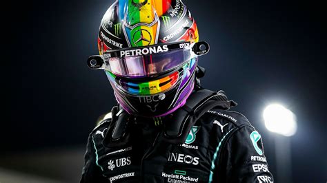 Lewis Hamilton Hopes Qatar Gp Crash Helmet With Progress Pride Flag