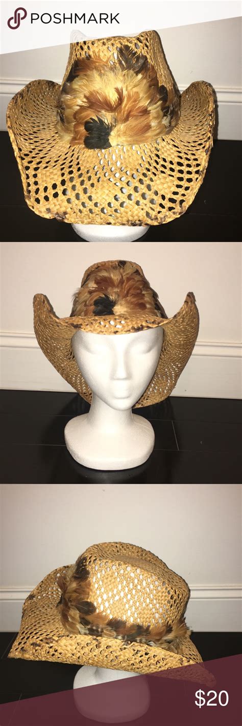Vintage Straw Cowboy Hat With Feather Detail Cowboy Hats Straw