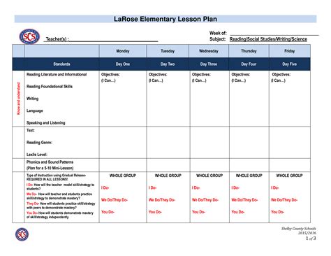 Elementary Lesson Plan | Templates at allbusinesstemplates.com