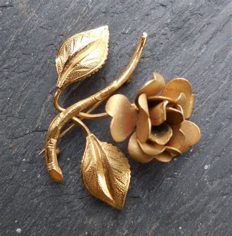 Rare Gorgeous 1940s Ecco Vintage Rolled Gold Rose Flower Etsy Uk