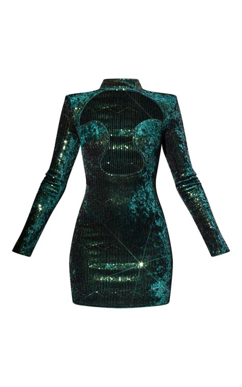 Emerald Green Sequin Underwire Bodycon Dress Prettylittlething Usa