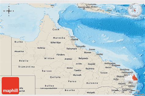 Shaded Relief Panoramic Map Of Queensland