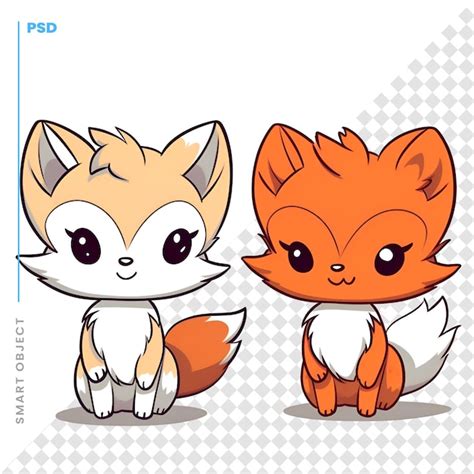 Premium Psd Cute Cartoon Foxes On A White Background Vector Illustration