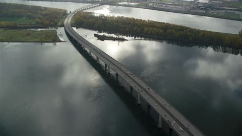 6k Stock Footage Aerial Video Of The I 205 Bridge Spanning The Columbia River In Vancouver