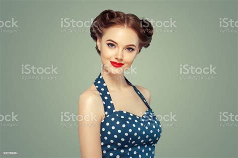 Pin Up Girl Vintage Beautiful Woman Pinup Style Portrait In Retro Dress