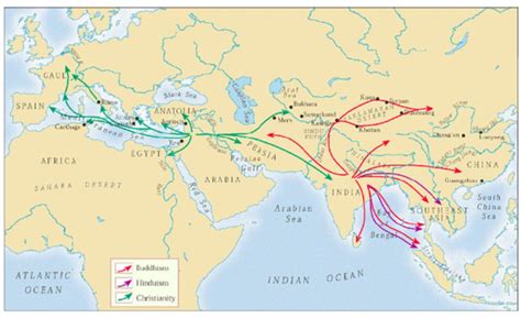 The Spread Of Buddhism Hinduism And Christianity Bc Ad Silk