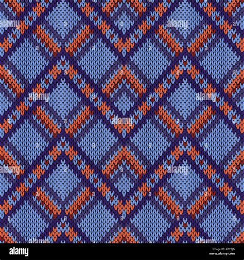 Geometric Seamless Ornamental Knitted Vector Pattern Mainly In Blue And