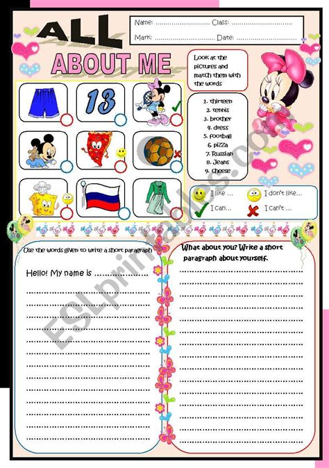 All About Me Esl Worksheet By Taminka