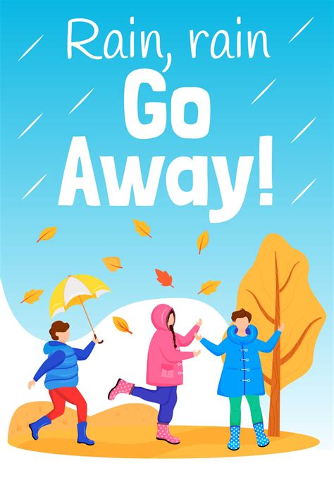 Rain Go Away Poster Flat Color Vector Template Playing Kids Brochure