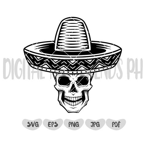 Sombrero Skull Svg Mexican Skeleton Svg Gothic T Shirt Etsy