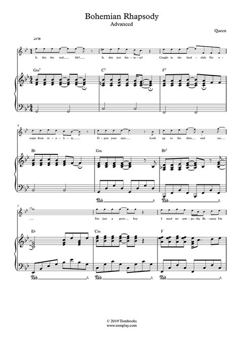 Bohemian Rhapsody (Advanced Level, Solo Piano) (Queen) - Piano Sheet Music