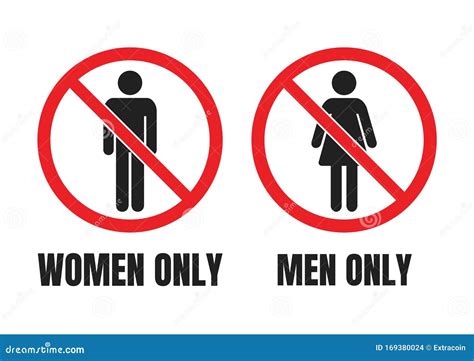 No Men Or No Women Signs Men Only And Women Only Warning Labels Stock