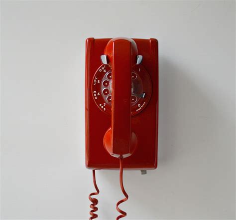 Red Wall Phone Working Rotary Dial Wall Mount Telephone