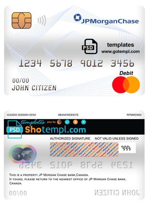 Canada Jp Morgan Chase Bank Mastercard Debit Card Template In Psd