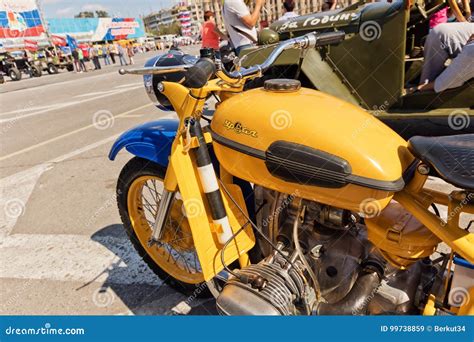 Police Retro Motorcycle Ural Soviet Times Painted In Yellow Blue Color