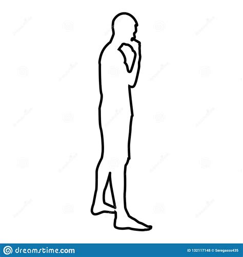 Thinking Man Standing Silhouette Pensive Person Side View Icon Black