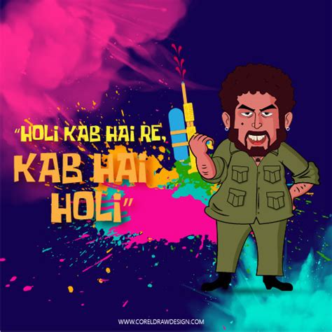 Download Gabbar Singh Asking For Holi Cartoon Colorful Vector Art
