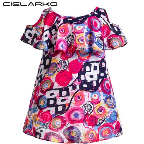 Cielarko Cotton Girls Dress Graffiti Kids Summer Dresses Off Shoulder