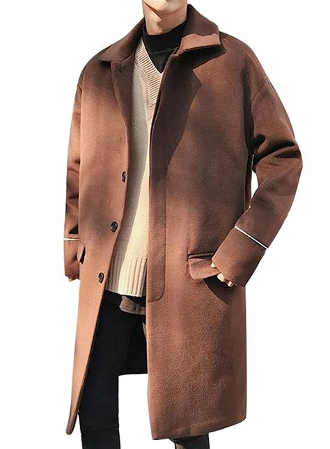 Mens Winter Lapel Single Breasted Oversize Long Wool Trench Coat Overcoat Wool Blends