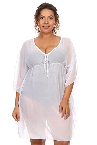 Womens Plus Size Chiffon Beach Dress Swimwear Coverup White Learn More By Visiting The Image
