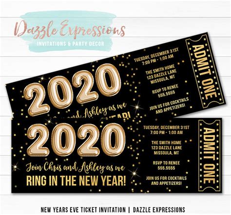 Gold Foil Balloons New Years Eve Ticket Invitation Dazzle Expressions