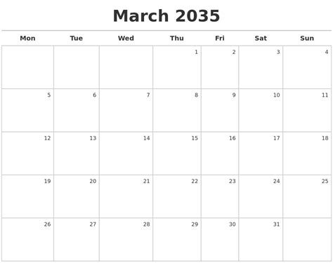March 2035 Calendar Maker
