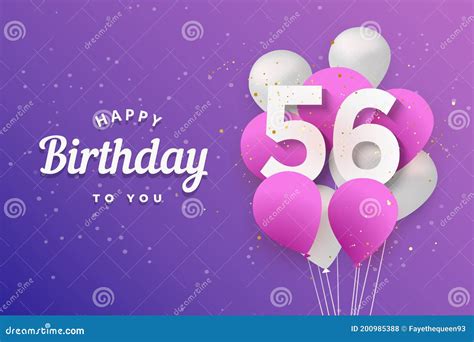 Happy 56th Birthday Balloons Greeting Card Background Stock Vector