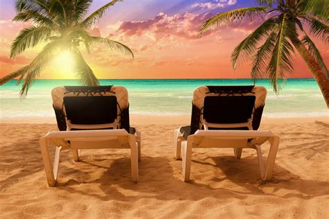 Beach Chairs On Tropical Beach