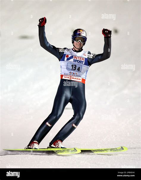 Austria S Last Jumper Thomas Morgenstern Celebrates After Winning The Large Hill Team Ski