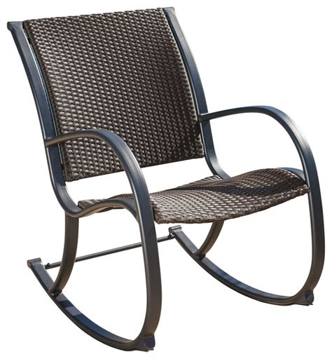 Leann Outdoor Wicker Rocking Chair Dark Brown Contemporary Outdoor