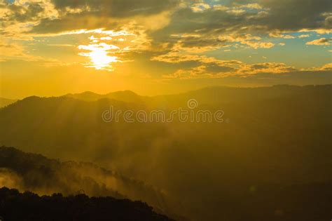 Beautiful Light To Mountain And Sunset With Beautiful Sky Thailand