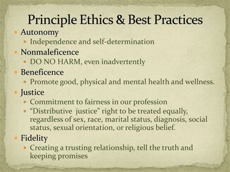 Reviewing these ethical principles which are at the foundation of the guidelines often helps to clarify the the five principles, autonomy, justice, beneficence, nonmaleficence, and fidelity are each. PPT - Ethical Self-Awareness Personal Responsibility and ...