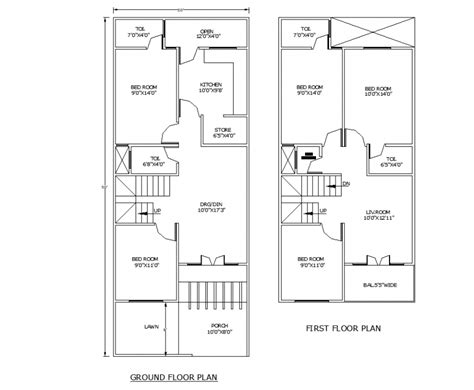 Bungalow Ground Floor And First Floor Architectural Layout Drawing In