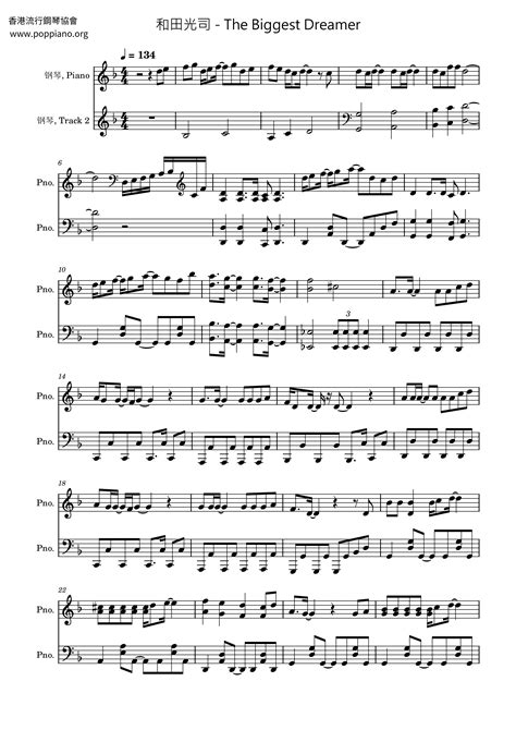 和田光司 The Biggest Dreamer 琴谱五线谱pdf 香港流行钢琴协会琴谱下载