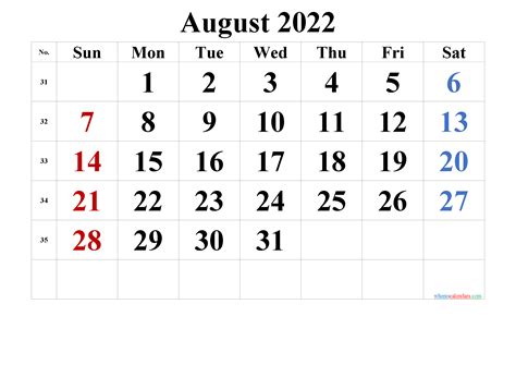 August Calendar 2022 Printable Pdf Printable World Holiday