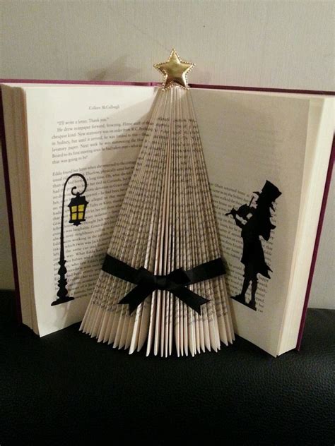 Folded Book Art Victorian Christmas Tree Black Ribbon Xmas