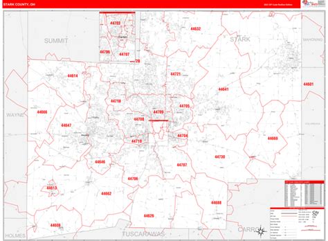 Stark County Oh Zip Code Wall Map Red Line Style By Marketmaps Mapsales