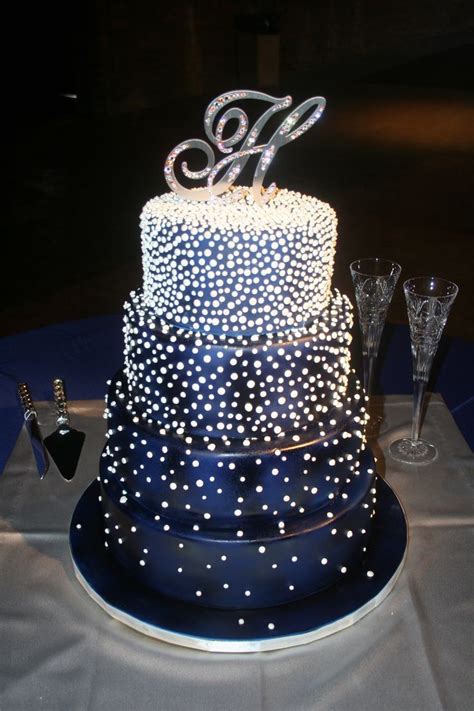 Midnight Blue And Pearls Wedding Cake Beautiful Wedding Cake Navy