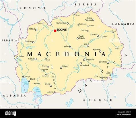 Macedonia Mapa Político Con Capital Skopje Las Fronteras Nacionales