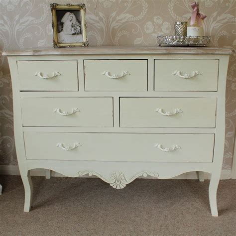 Grey painted bedside table ornate vintage french chic style bedroom. Belfort Range - 6 Drawer Cream Chest of Drawers ...