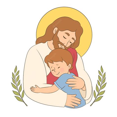 Jesús Abrazando A Un Niño Pequeño Sintiendo Amor Y Cuidado En Los