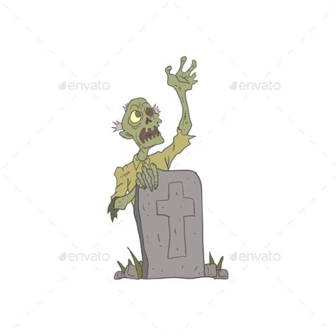 Raising From The Grave Creepy Zombie Outlined Vectors Graphicriver
