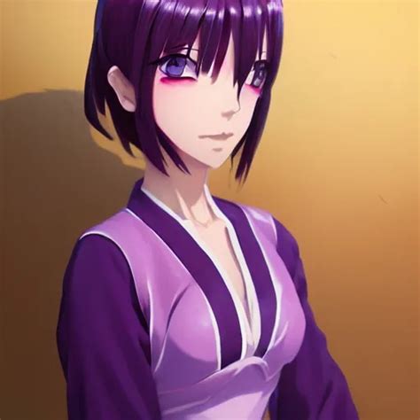 Gorgeous Anime Woman Portrait Purple Hair Cheongsam Stable